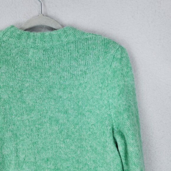J Crew Sweater Womens Large Green Fuzzy Puff Sleeve Crew Neck Alpaca Blend - Picture 10 of 10